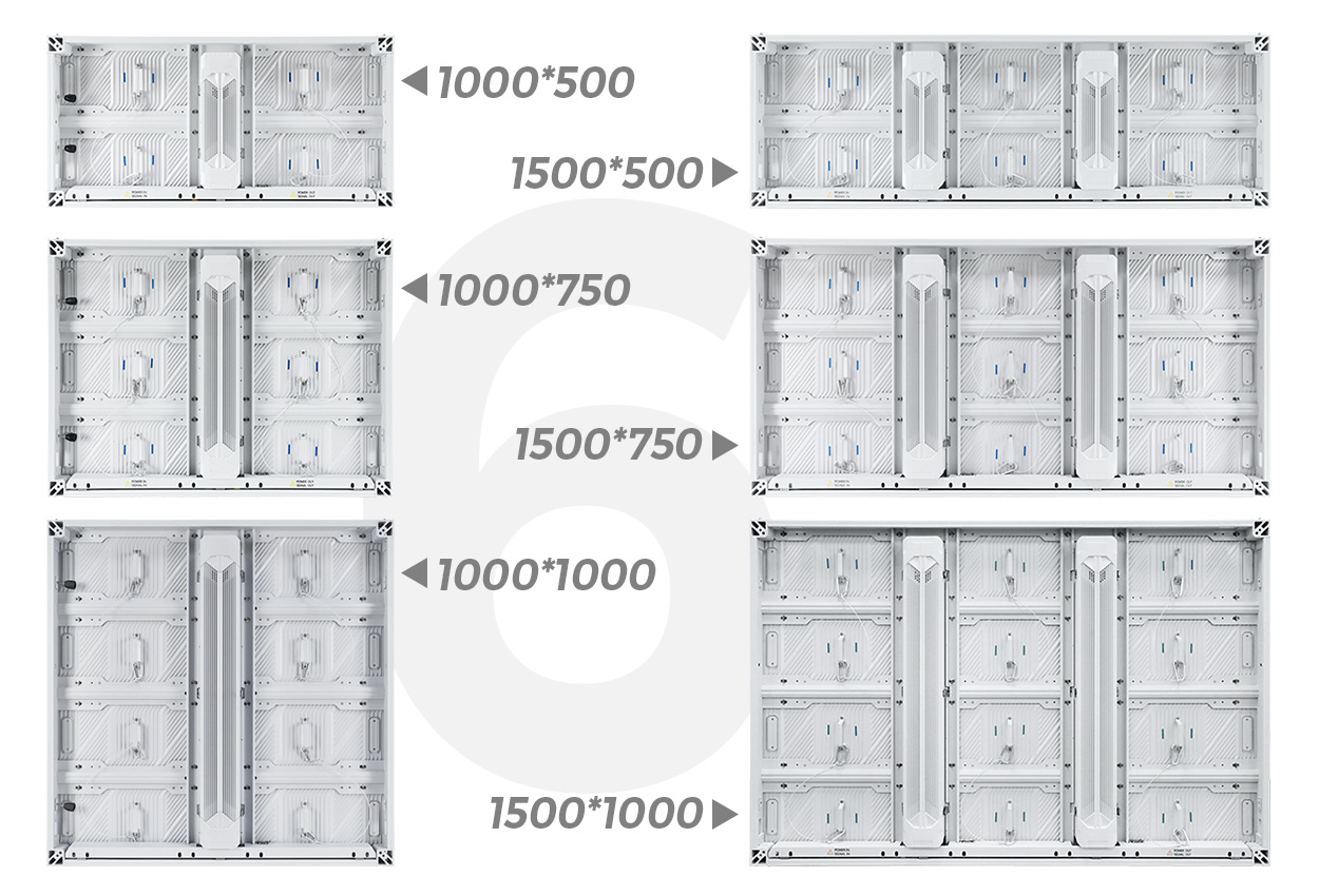 EA1000F2 six cabinet sizes from 1000 × 500 mm to 1500 × 1000 mm