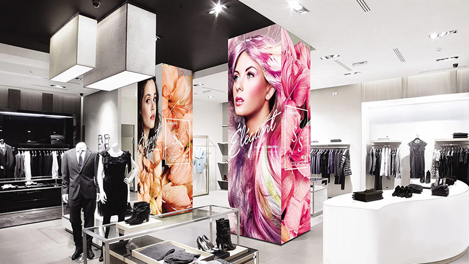 Indoor LED screens used as retail display columns
