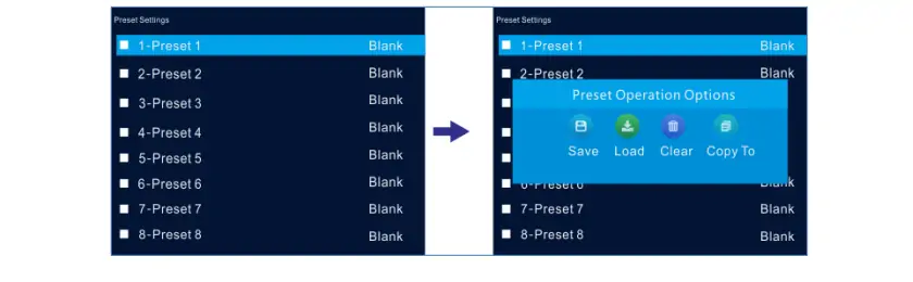 Preset Operation of Novastar UHD Jr