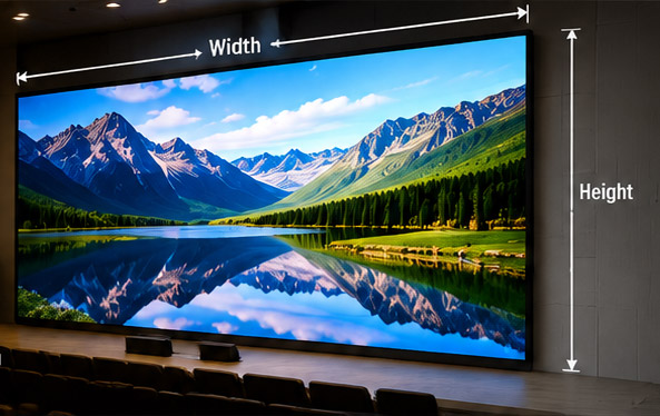 LED display size measured by width and height on an auditorium screen
