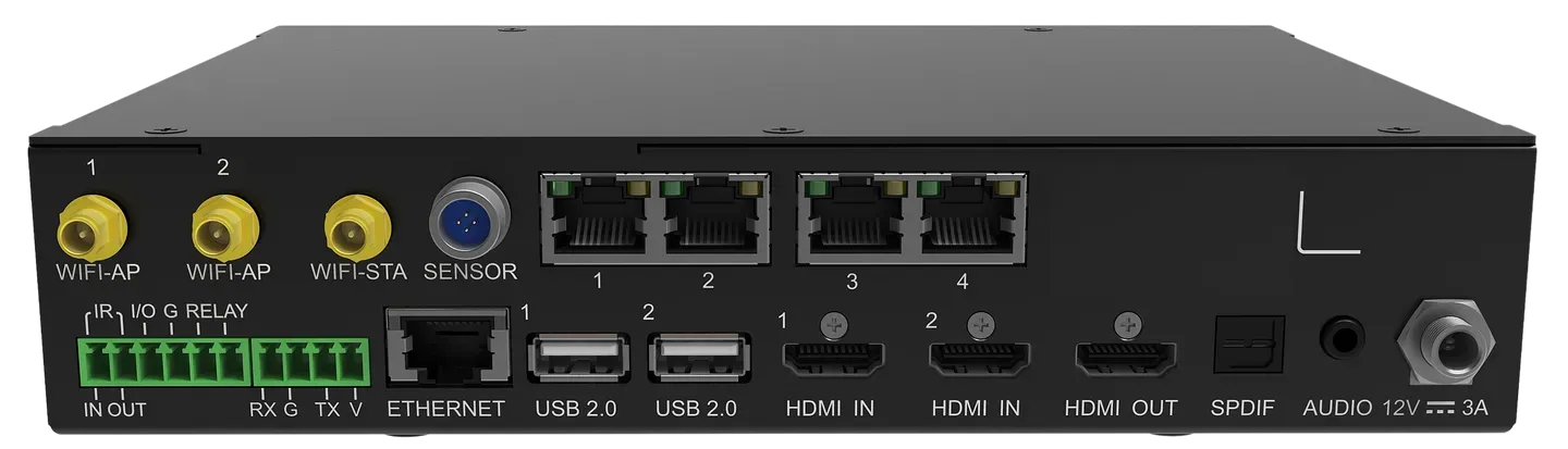 Rear port layout of the NovaStar TU15 Pro with four Ethernet outputs HDMI inputs USB and control ports