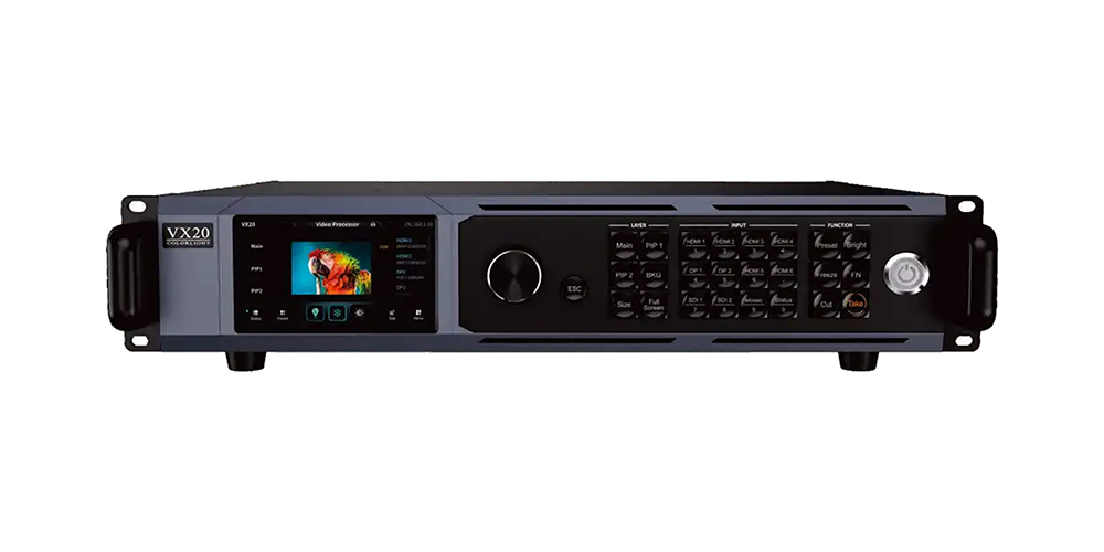 Colorlight VX20 rear panel with 20 Gigabit Ethernet ports four 10G fiber ports and 12G SDI inputs