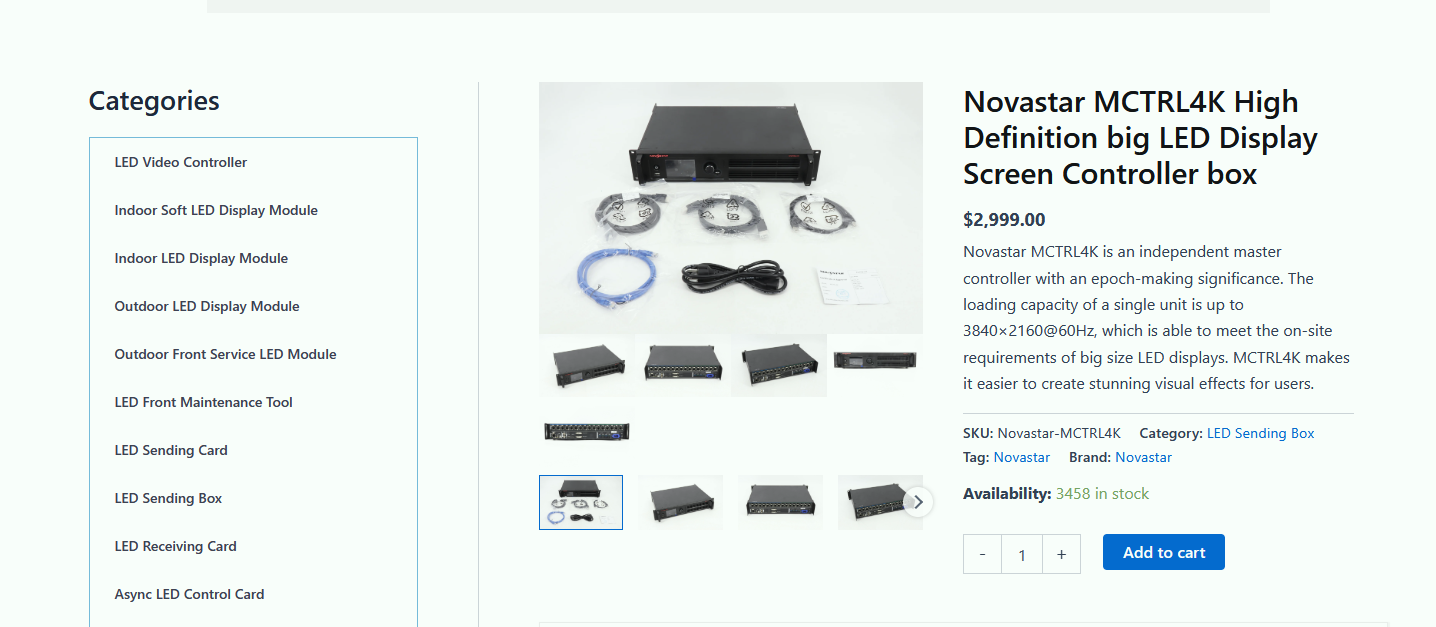 Novastar MCTRL4K Price LED Display Manufacturer in China HonghaiLED Novastar MCTRL4K LED display controller kit with cables and accessories laid out on a white surface