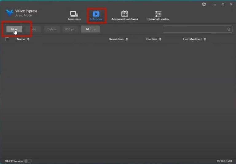 Creating a new solution in the ViPlex Express solution management interface