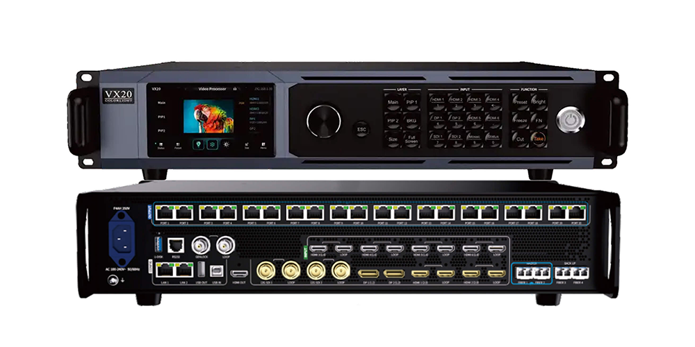 Colorlight VX20 front panel with touch screen knob and layer keys