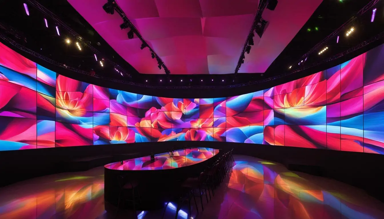 Flexible LED display arranged as a curved video wall