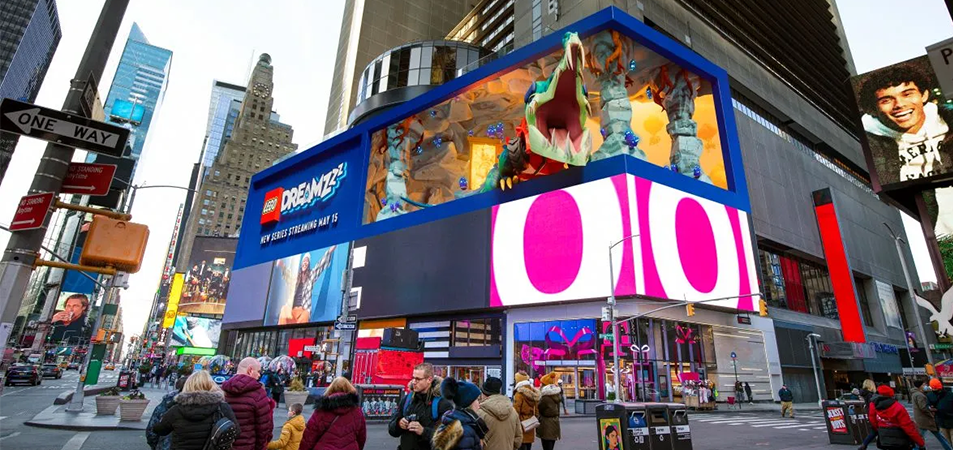 3D billboard5 LED Display Manufacturer in China HonghaiLED Busy Times Square street with huge LED billboards and pedestrians atop a crowded city intersection in NYC