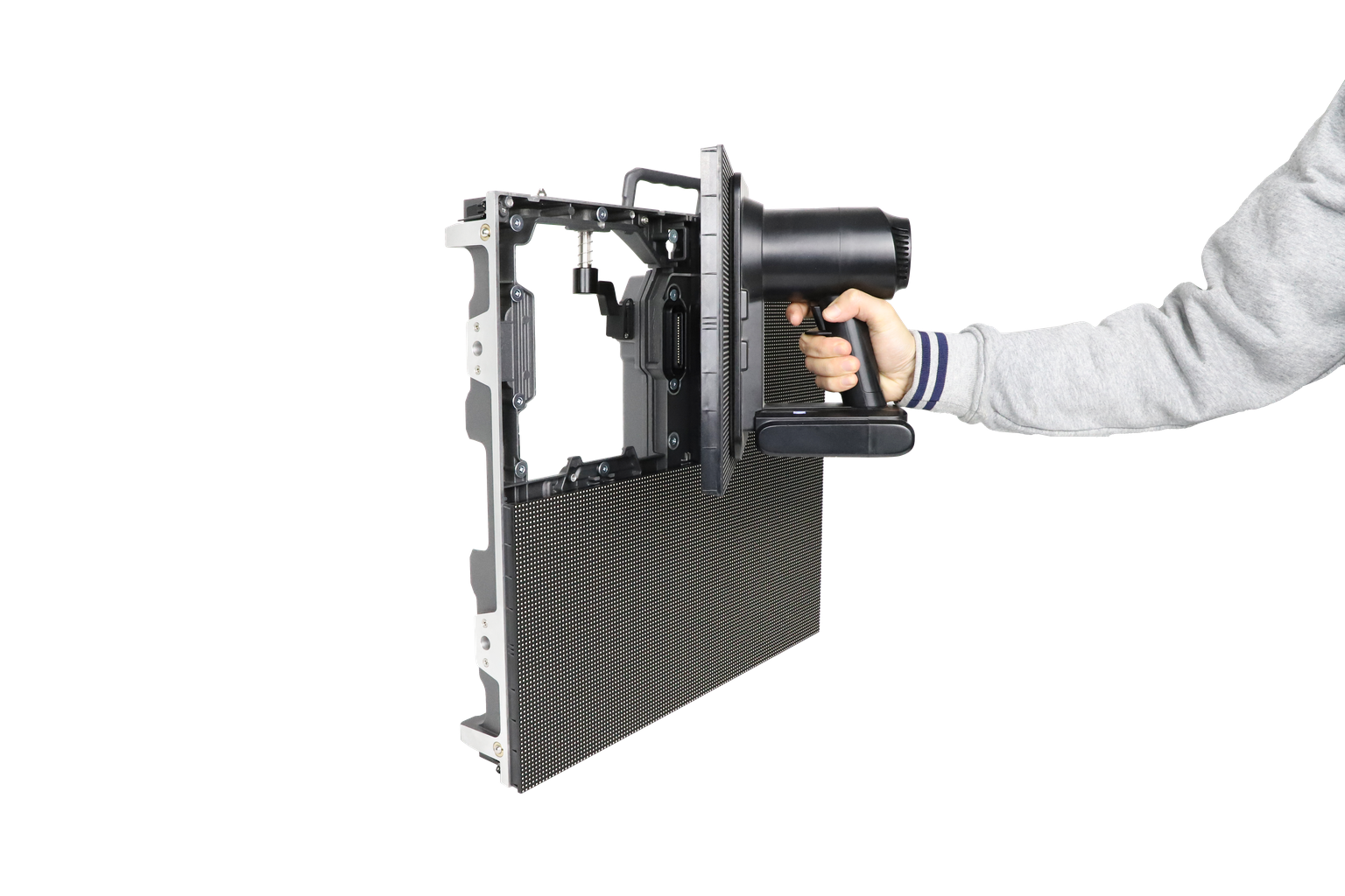 Technician using a vacuum service tool to remove a front-access LED module