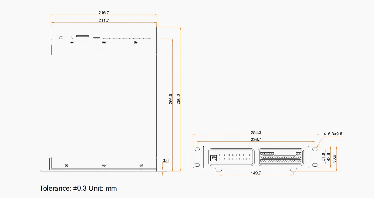 NovaStar CVT10 fiber converter dimensions 254.3 mm x 50.6 mm x 290.0 mm